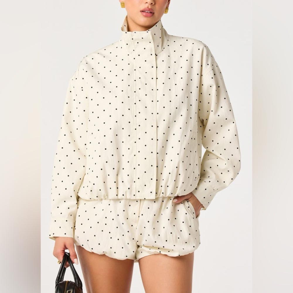ASTR the Label Collins Polka Dot Bomber Jacket Ivory/ Black Polkadot XL NWOT